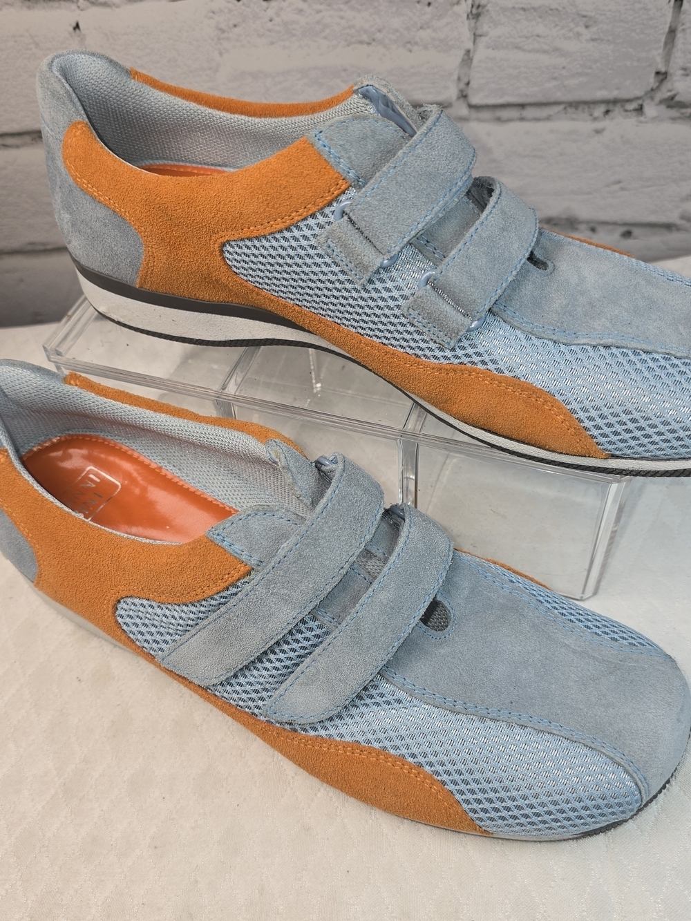 GIANNI BINI MADELINE SNEAKERS SHOES SUEDE LEATHER MESH ORANGE BLUE WOMENS 8.5
